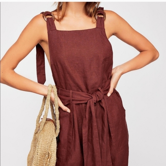 Free People Linen Jumpsuit Utility One Piece Overalls - Picture 2 of 14